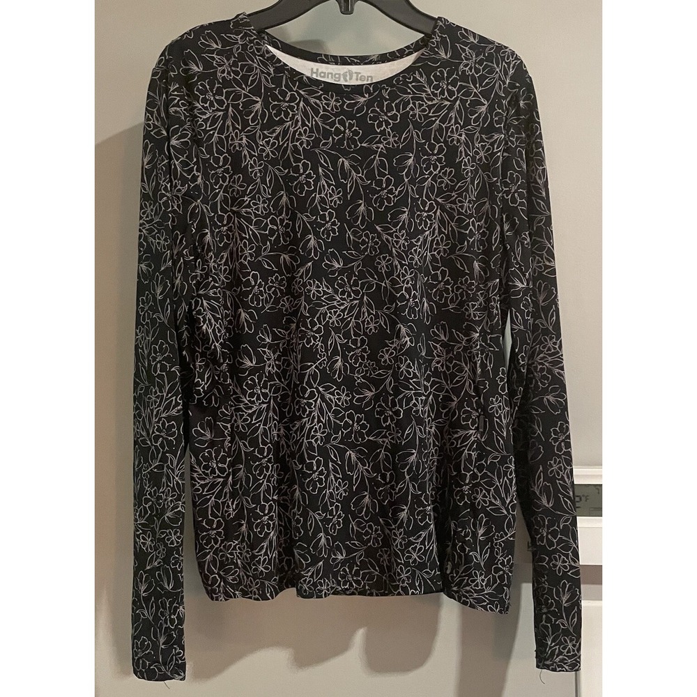 Hang Ten Top Floral Stretch UPF50 Zip Pocket Pullover Shirt Womens Small